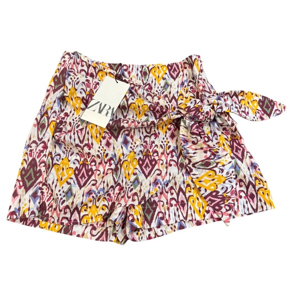 Zara Pants - Zara Women's Multicolor Ikat Print Tie Waist Paperbag Shorts Size S